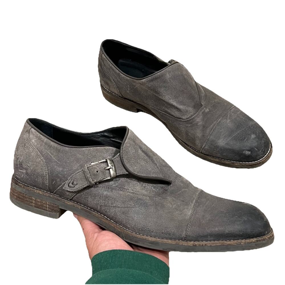 John Varvatos Men's Gray Suede Monk Strap Oxfords